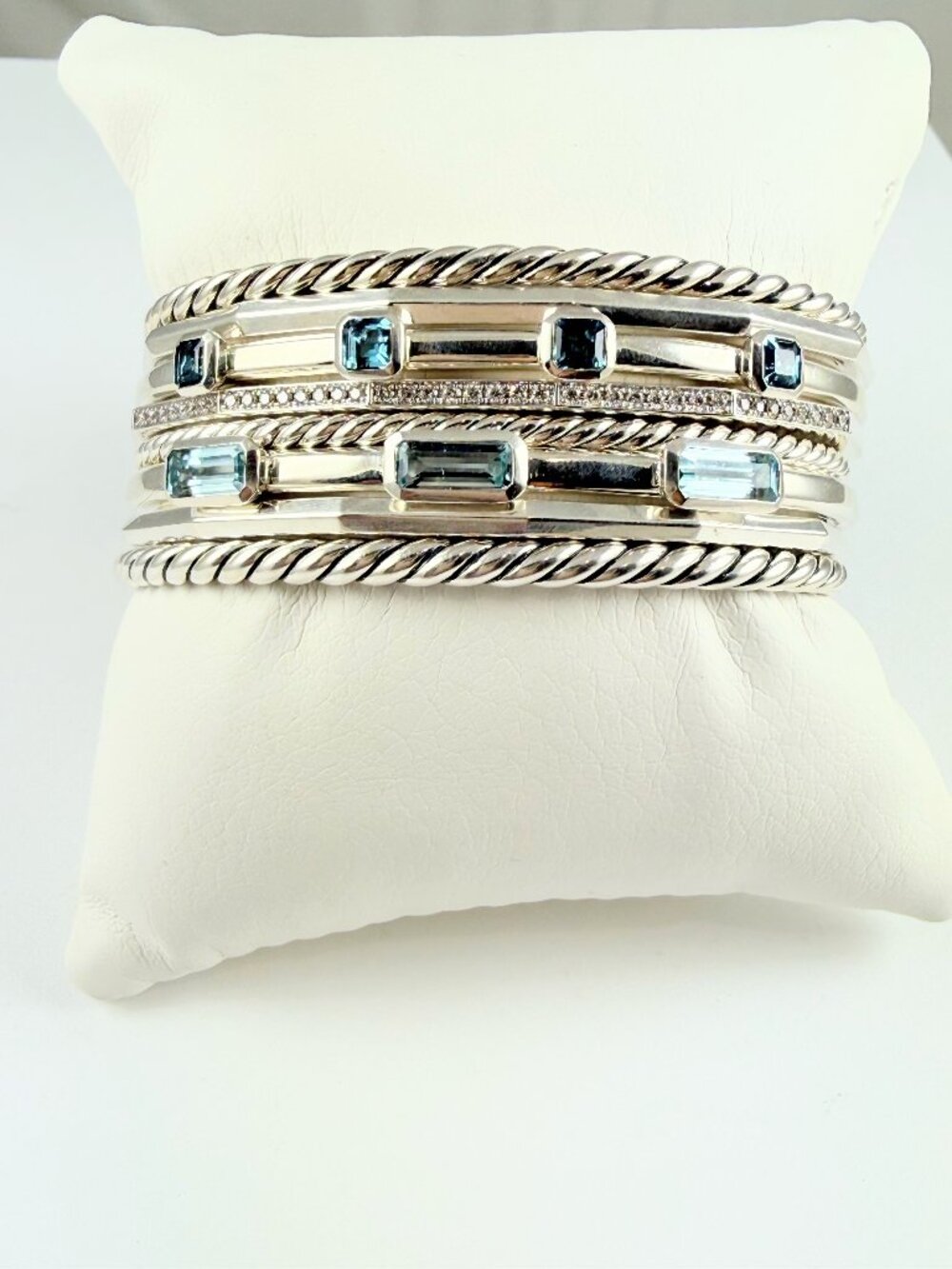 DAVID YURMAN WIDE STAX DIAMOND TOPAZ BRACELET
